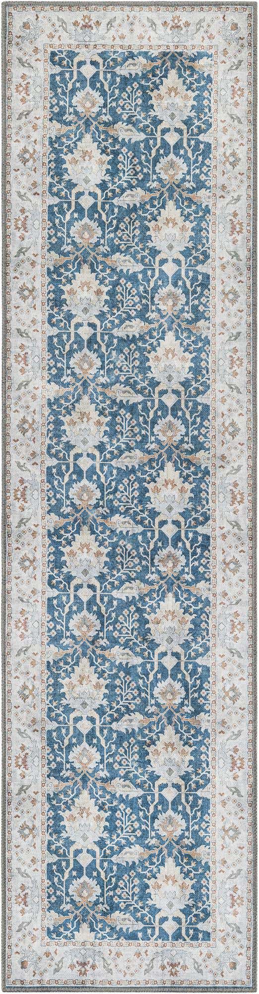 Washable Navy Blue 2' x 8' Timeless Runner Area Rug Easy to Clean Stain Resistant & Durable Traditional Classic Vintage Design Carpet for Sale at Rug Engine