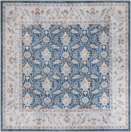Washable Navy Blue 7' 10 x 7' 10 Timeless Square Area Rug Easy to Clean Stain Resistant & Durable Traditional Classic Vintage Design Carpet for Sale at Rug Engine