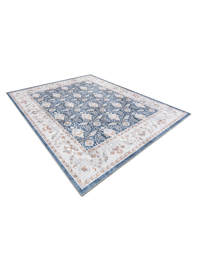 Washable Navy Blue 7' 10 x 10' Timeless Rectangle Area Rug Easy to Clean Stain Resistant & Durable Traditional Classic Vintage Design Carpet for Sale at Rug Engine