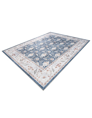 Washable Navy Blue 7' 10 x 10' Timeless Rectangle Area Rug Easy to Clean Stain Resistant & Durable Traditional Classic Vintage Design Carpet for Sale at Rug Engine