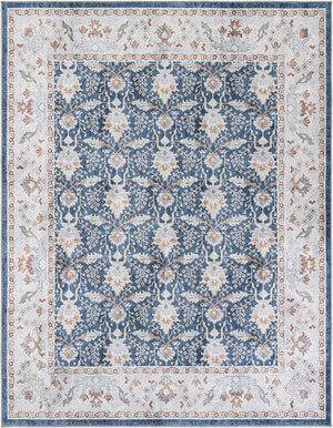 Washable Navy Blue 7' 10 x 10' Timeless Rectangle Area Rug Easy to Clean Stain Resistant & Durable Traditional Classic Vintage Design Carpet for Sale at Rug Engine
