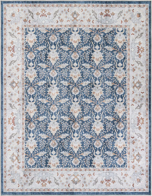 Washable Navy Blue 7' 10 x 10' Timeless Rectangle Area Rug Easy to Clean Stain Resistant & Durable Traditional Classic Vintage Design Carpet for Sale at Rug Engine