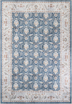 Washable Navy Blue 8' 4 x 12' Timeless Rectangle Area Rug Easy to Clean Stain Resistant & Durable Traditional Classic Vintage Design Carpet for Sale at Rug Engine