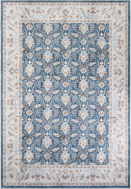 Washable Navy Blue 8' 4 x 12' Timeless Rectangle Area Rug Easy to Clean Stain Resistant & Durable Traditional Classic Vintage Design Carpet for Sale at Rug Engine