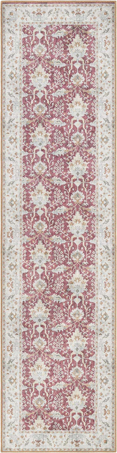 Washable Burgundy Red 2' 7 x 10' Timeless Runner Area Rug Easy to Clean Stain Resistant & Durable Traditional Classic Vintage Design Carpet for Sale at Rug Engine