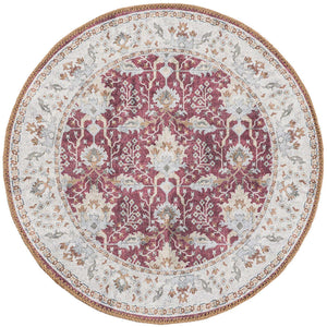 Washable Burgundy Red 2' x 2' Timeless Round Area Rug Easy to Clean Stain Resistant & Durable Traditional Classic Vintage Design Carpet for Sale at Rug Engine