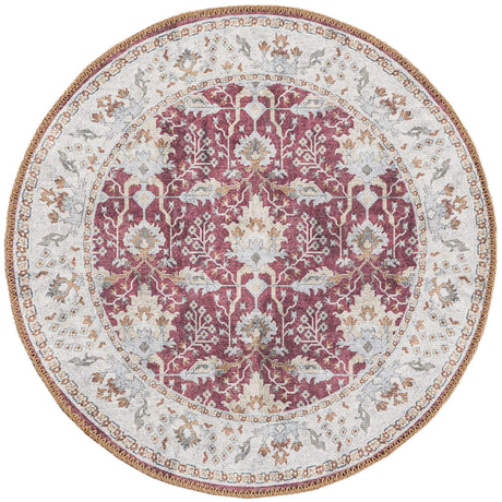 Washable Burgundy Red 2' x 2' Timeless Round Area Rug Easy to Clean Stain Resistant & Durable Traditional Classic Vintage Design Carpet for Sale at Rug Engine