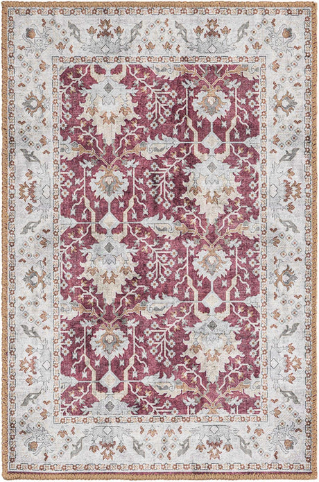 Washable Burgundy Red 2' x 3' 1 Timeless Rectangle Area Rug Easy to Clean Stain Resistant & Durable Traditional Classic Vintage Design Carpet for Sale at Rug Engine