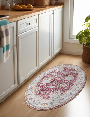 Washable Burgundy Red 2' x 3' 1 Timeless Oval Area Rug Easy to Clean Stain Resistant & Durable Traditional Classic Vintage Design Carpet for Sale at Rug Engine