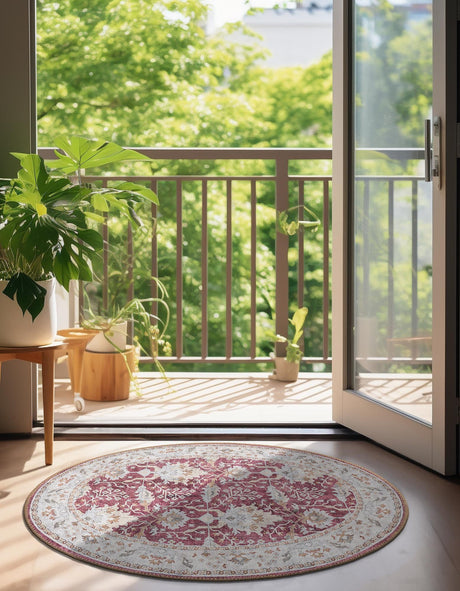 Washable Burgundy Red 2' x 3' 1 Timeless Oval Area Rug Easy to Clean Stain Resistant & Durable Traditional Classic Vintage Design Carpet for Sale at Rug Engine