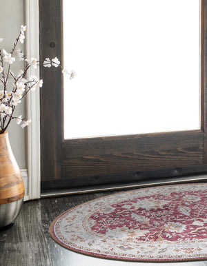 Washable Burgundy Red 2' x 3' 1 Timeless Oval Area Rug Easy to Clean Stain Resistant & Durable Traditional Classic Vintage Design Carpet for Sale at Rug Engine