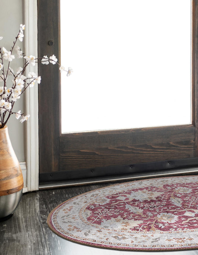 Washable Burgundy Red 2' x 3' 1 Timeless Oval Area Rug Easy to Clean Stain Resistant & Durable Traditional Classic Vintage Design Carpet for Sale at Rug Engine