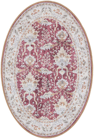 Washable Burgundy Red 2' x 3' 1 Timeless Oval Area Rug Easy to Clean Stain Resistant & Durable Traditional Classic Vintage Design Carpet for Sale at Rug Engine