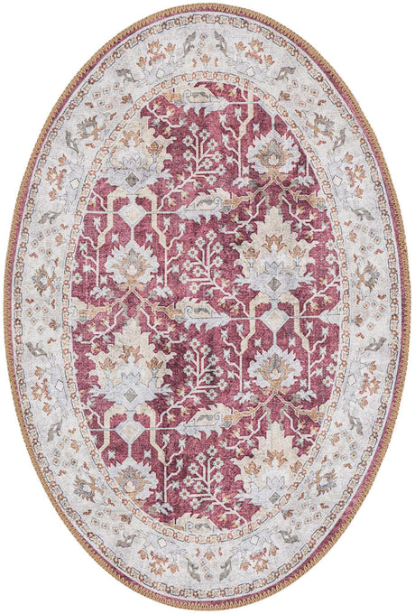 Washable Burgundy Red 2' x 3' 1 Timeless Oval Area Rug Easy to Clean Stain Resistant & Durable Traditional Classic Vintage Design Carpet for Sale at Rug Engine