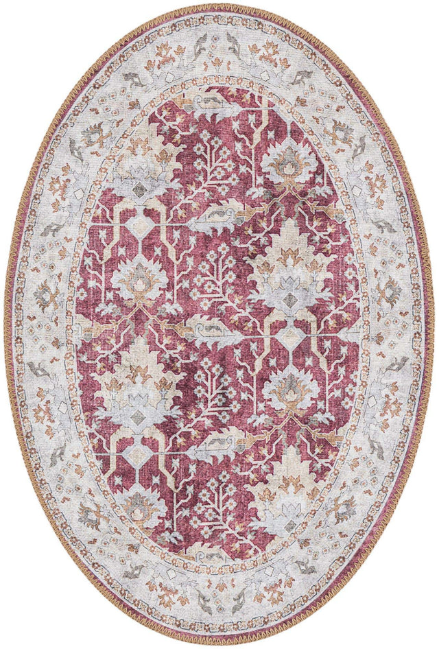 Washable Burgundy Red 2' x 3' 1 Timeless Oval Area Rug Easy to Clean Stain Resistant & Durable Traditional Classic Vintage Design Carpet for Sale at Rug Engine
