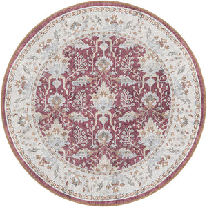 Washable Burgundy Red 3' 6 x 3' 6 Timeless Round Area Rug Easy to Clean Stain Resistant & Durable Traditional Classic Vintage Design Carpet for Sale at Rug Engine