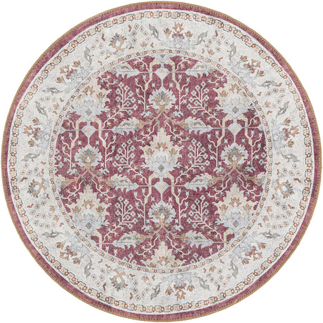 Washable Burgundy Red 3' 6 x 3' 6 Timeless Round Area Rug Easy to Clean Stain Resistant & Durable Traditional Classic Vintage Design Carpet for Sale at Rug Engine