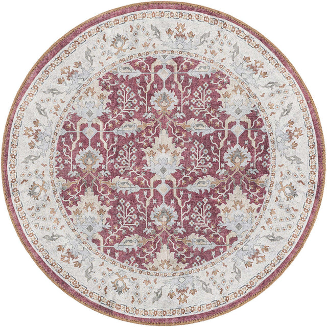 Washable Burgundy Red 3' 6 x 3' 6 Timeless Round Area Rug Easy to Clean Stain Resistant & Durable Traditional Classic Vintage Design Carpet for Sale at Rug Engine