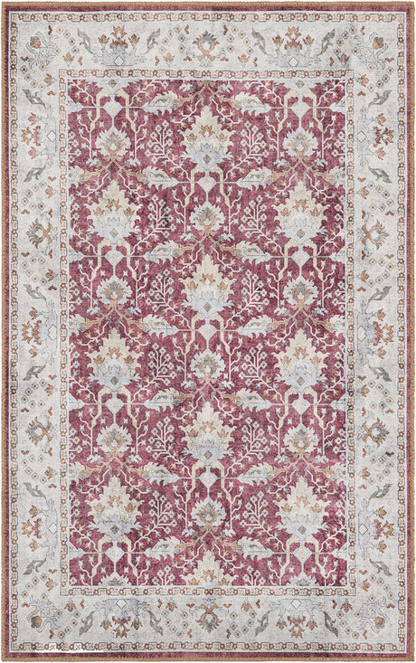 Washable Burgundy Red 3' 6 x 5' 6 Timeless Rectangle Area Rug Easy to Clean Stain Resistant & Durable Traditional Classic Vintage Design Carpet for Sale at Rug Engine