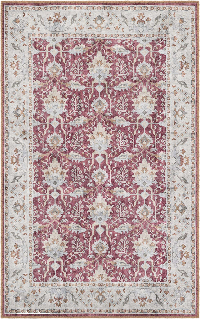 Washable Burgundy Red 3' 6 x 5' 6 Timeless Rectangle Area Rug Easy to Clean Stain Resistant & Durable Traditional Classic Vintage Design Carpet for Sale at Rug Engine