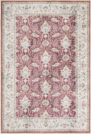 Washable Burgundy Red 4' 1 x 6' 1 Timeless Rectangle Area Rug Easy to Clean Stain Resistant & Durable Traditional Classic Vintage Design Carpet for Sale at Rug Engine