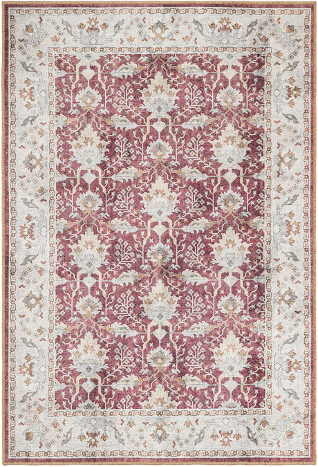 Washable Burgundy Red 4' 1 x 6' 1 Timeless Rectangle Area Rug Easy to Clean Stain Resistant & Durable Traditional Classic Vintage Design Carpet for Sale at Rug Engine
