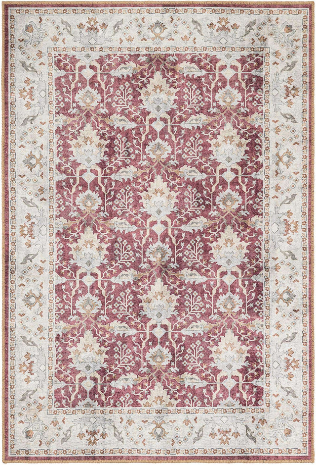 Washable Burgundy Red 4' 1 x 6' 1 Timeless Rectangle Area Rug Easy to Clean Stain Resistant & Durable Traditional Classic Vintage Design Carpet for Sale at Rug Engine