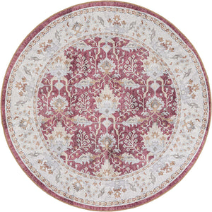 Burgundy Red 5' 1 x 5' 1 Timeless Washable Round Rug