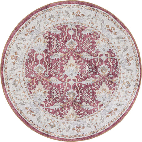 Burgundy Red 5' 1 x 5' 1 Timeless Washable Round Rug