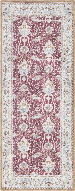 Washable Burgundy Red 2' x 5' 1 Timeless Runner Area Rug Easy to Clean Stain Resistant & Durable Traditional Classic Vintage Design Carpet for Sale at Rug Engine