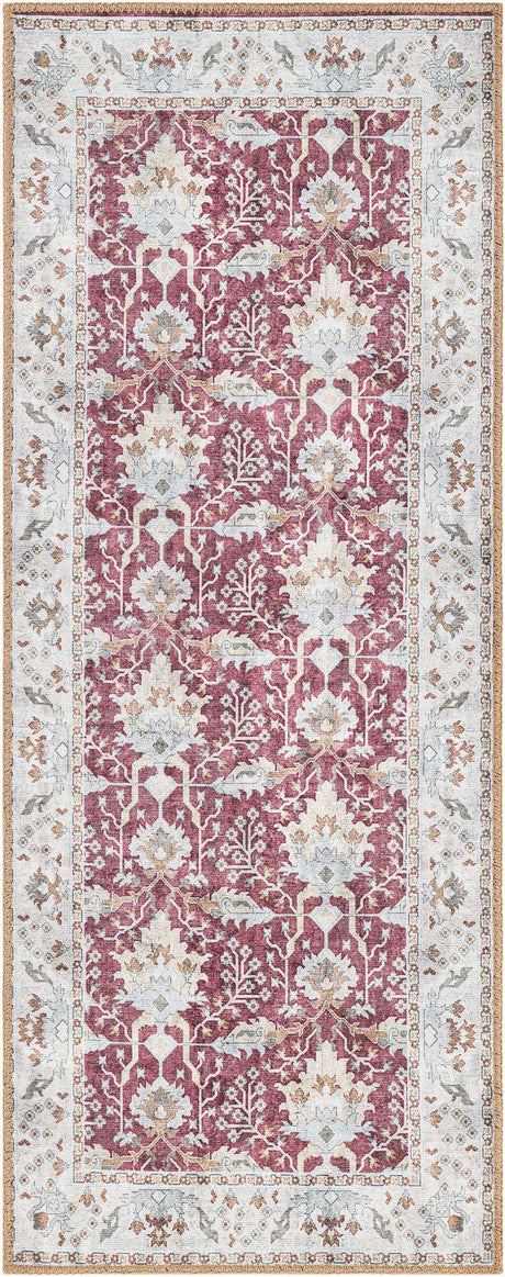 Washable Burgundy Red 2' x 5' 1 Timeless Runner Area Rug Easy to Clean Stain Resistant & Durable Traditional Classic Vintage Design Carpet for Sale at Rug Engine