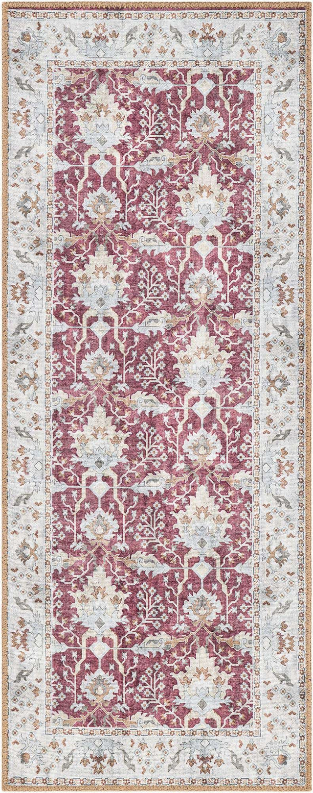 Washable Burgundy Red 2' x 5' 1 Timeless Runner Area Rug Easy to Clean Stain Resistant & Durable Traditional Classic Vintage Design Carpet for Sale at Rug Engine