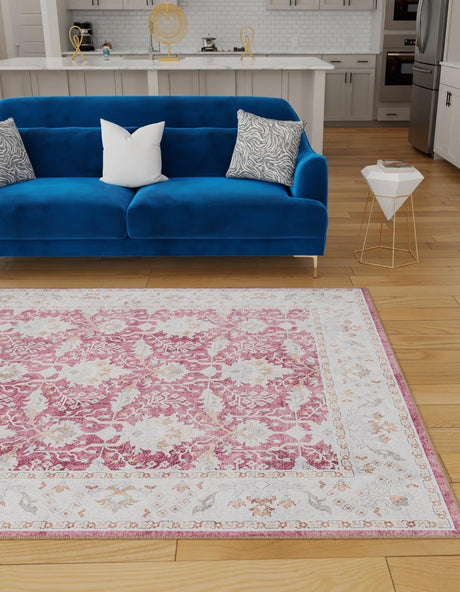 Washable Burgundy Red 4' 1 x 6' 1 Timeless Rectangle Area Rug Easy to Clean Stain Resistant & Durable Traditional Classic Vintage Design Carpet for Sale at Rug Engine