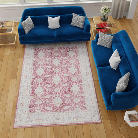 Washable Burgundy Red 5' 1 x 8' Timeless Rectangle Area Rug Easy to Clean Stain Resistant & Durable Traditional Classic Vintage Design Carpet for Sale at Rug Engine