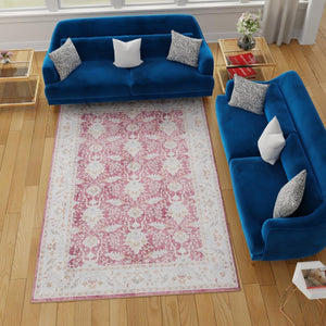 Washable Burgundy Red 8' 4 x 12' Timeless Rectangle Area Rug Easy to Clean Stain Resistant & Durable Traditional Classic Vintage Design Carpet for Sale at Rug Engine