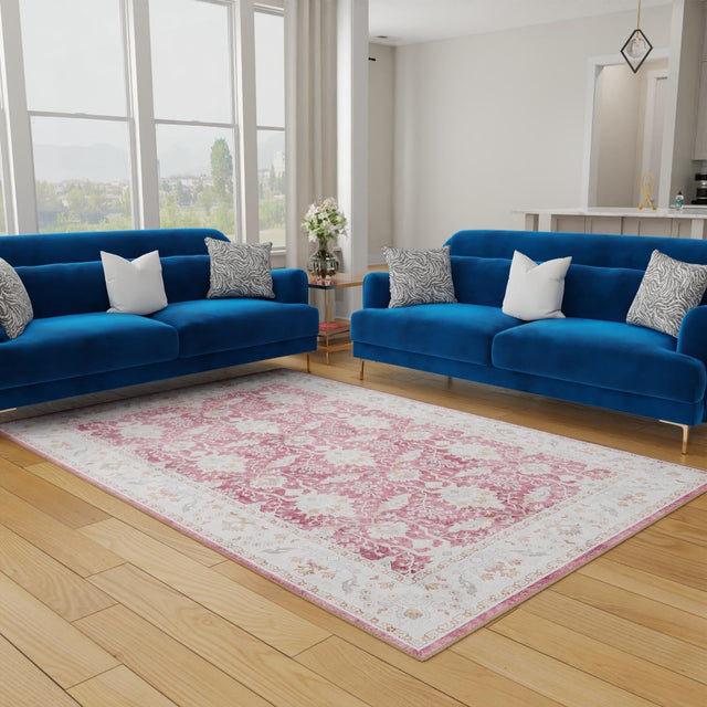 Washable Burgundy Red 5' 1 x 8' Timeless Rectangle Area Rug Easy to Clean Stain Resistant & Durable Traditional Classic Vintage Design Carpet for Sale at Rug Engine
