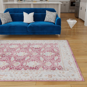 Washable Burgundy Red 5' 1 x 8' Timeless Rectangle Area Rug Easy to Clean Stain Resistant & Durable Traditional Classic Vintage Design Carpet for Sale at Rug Engine