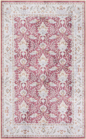 Washable Burgundy Red 5' 1 x 8' Timeless Rectangle Area Rug Easy to Clean Stain Resistant & Durable Traditional Classic Vintage Design Carpet for Sale at Rug Engine