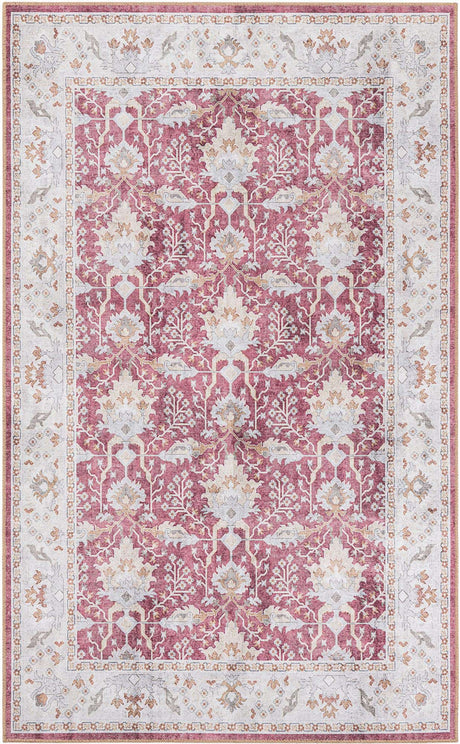 Washable Burgundy Red 5' 1 x 8' Timeless Rectangle Area Rug Easy to Clean Stain Resistant & Durable Traditional Classic Vintage Design Carpet for Sale at Rug Engine