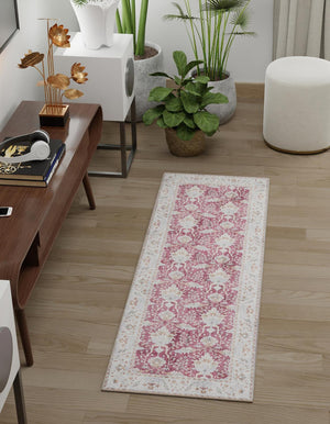 Washable Burgundy Red 2' x 8' Timeless Runner Area Rug Easy to Clean Stain Resistant & Durable Traditional Classic Vintage Design Carpet for Sale at Rug Engine