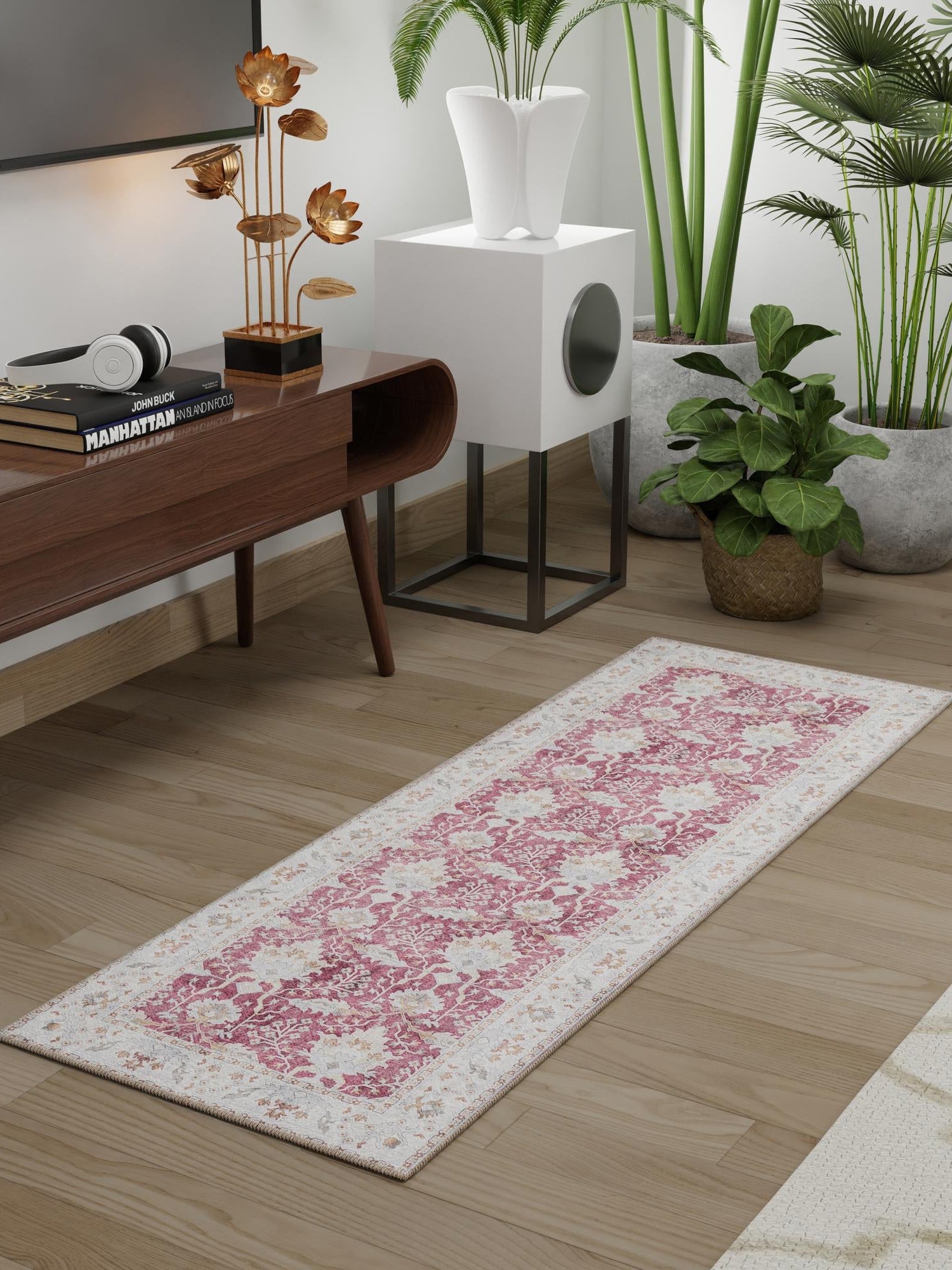 Washable Burgundy Red 2' 7 x 12' Timeless Runner Area Rug Easy to Clean Stain Resistant & Durable Traditional Classic Vintage Design Carpet for Sale at Rug Engine