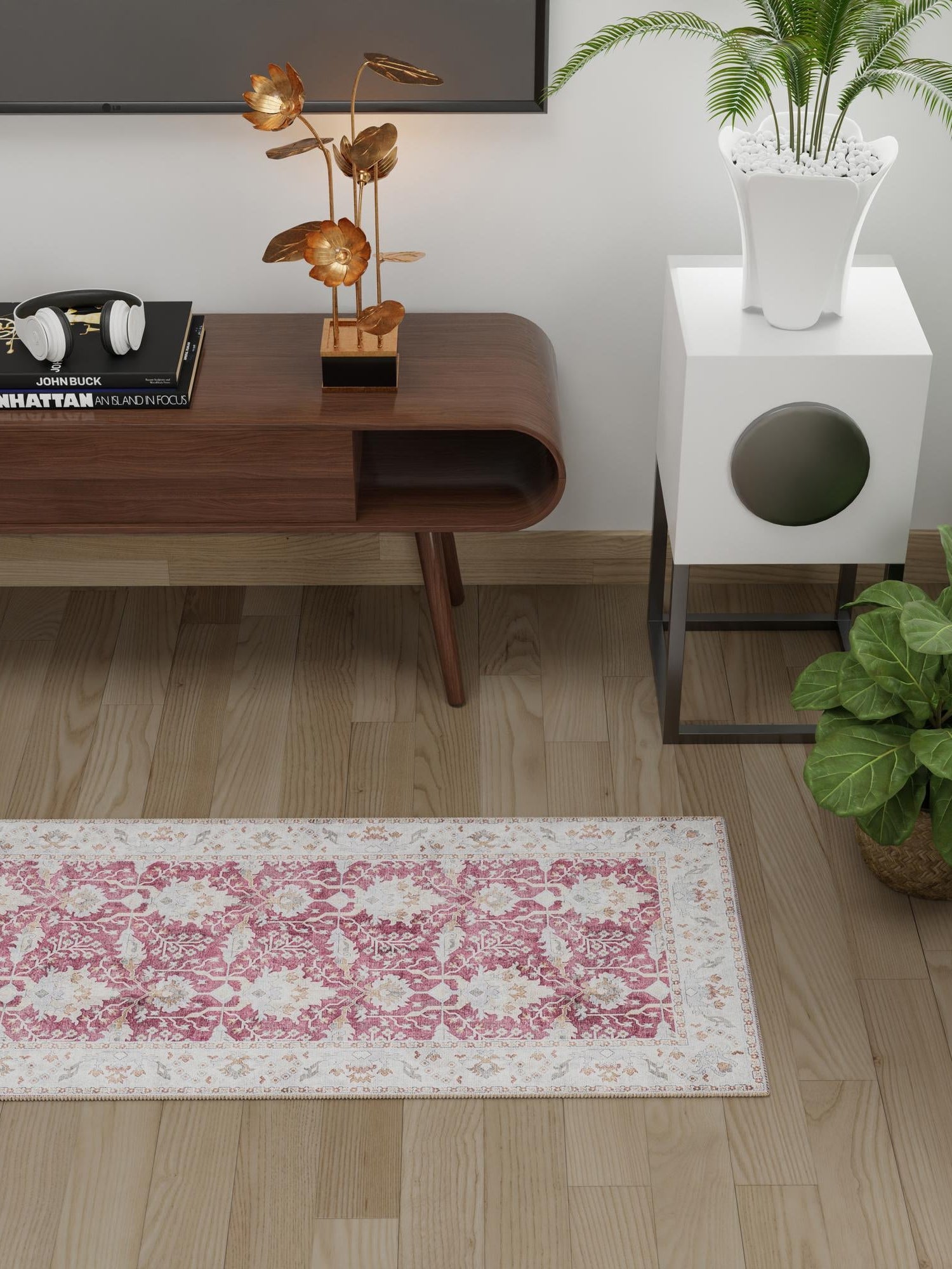 Washable Burgundy Red 2' x 8' Timeless Runner Area Rug Easy to Clean Stain Resistant & Durable Traditional Classic Vintage Design Carpet for Sale at Rug Engine