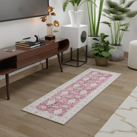 Washable Burgundy Red 2' x 5' 1 Timeless Runner Area Rug Easy to Clean Stain Resistant & Durable Traditional Classic Vintage Design Carpet for Sale at Rug Engine
