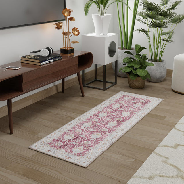 Washable Burgundy Red 2' x 5' 1 Timeless Runner Area Rug Easy to Clean Stain Resistant & Durable Traditional Classic Vintage Design Carpet for Sale at Rug Engine