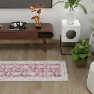 Washable Burgundy Red 2' x 5' 1 Timeless Runner Area Rug Easy to Clean Stain Resistant & Durable Traditional Classic Vintage Design Carpet for Sale at Rug Engine