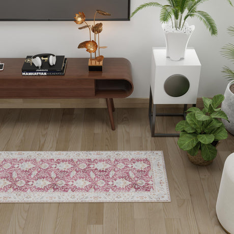 Washable Burgundy Red 2' x 5' 1 Timeless Runner Area Rug Easy to Clean Stain Resistant & Durable Traditional Classic Vintage Design Carpet for Sale at Rug Engine
