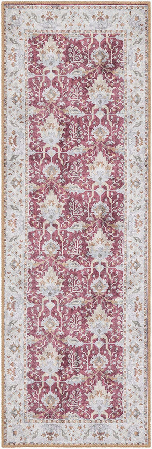 Washable Burgundy Red 2' x 6' 1 Timeless Runner Area Rug Easy to Clean Stain Resistant & Durable Traditional Classic Vintage Design Carpet for Sale at Rug Engine