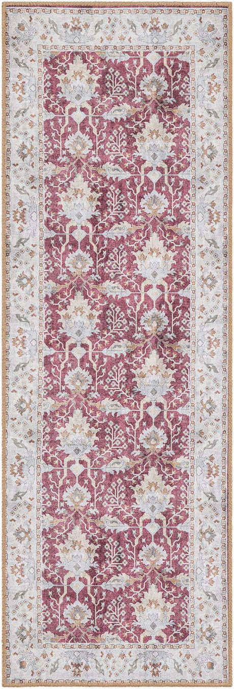 Washable Burgundy Red 2' x 6' 1 Timeless Runner Area Rug Easy to Clean Stain Resistant & Durable Traditional Classic Vintage Design Carpet for Sale at Rug Engine