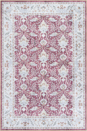 Washable Burgundy Red 6' 1 x 9' Timeless Rectangle Area Rug Easy to Clean Stain Resistant & Durable Traditional Classic Vintage Design Carpet for Sale at Rug Engine