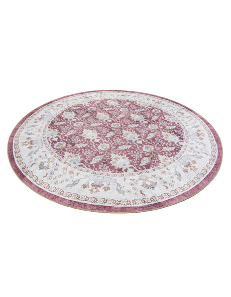 Washable Burgundy Red 7' 10 x 7' 10 Timeless Round Area Rug Easy to Clean Stain Resistant & Durable Traditional Classic Vintage Design Carpet for Sale at Rug Engine